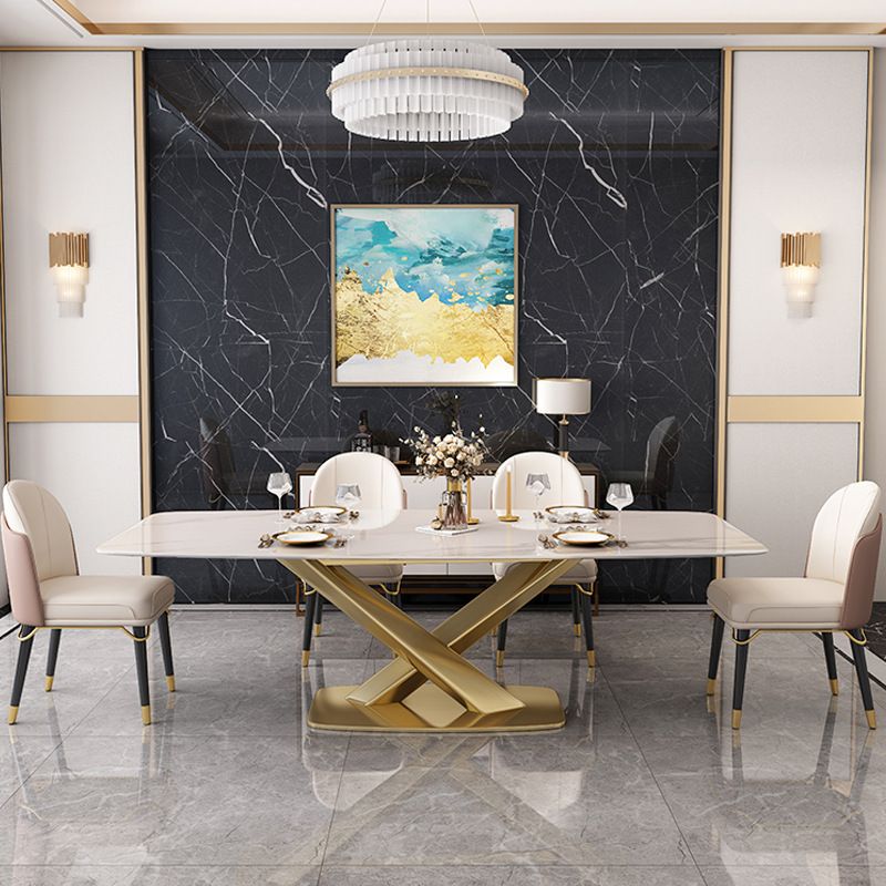 Bàn ăn mặt đá marble nhân tạo, khung inox mạ titan vàng BA012