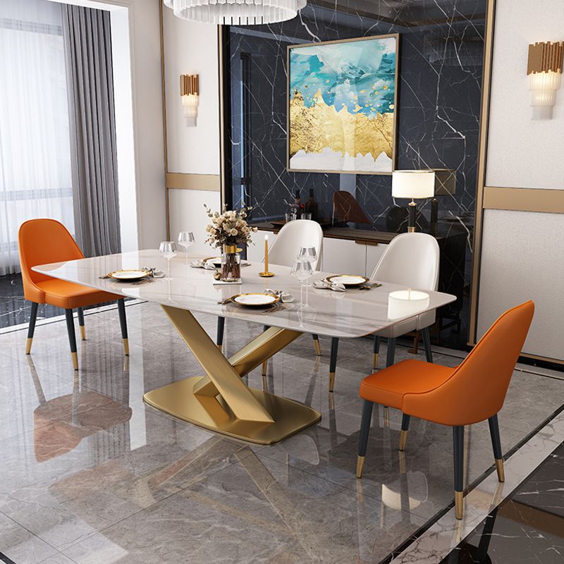 Bàn ăn mặt đá marble nhân tạo, khung inox mạ titan vàng BA012