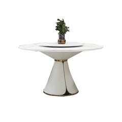 Bàn ăn mặt đá marble nhân tạo, khung inox mạ titan vàng BA111