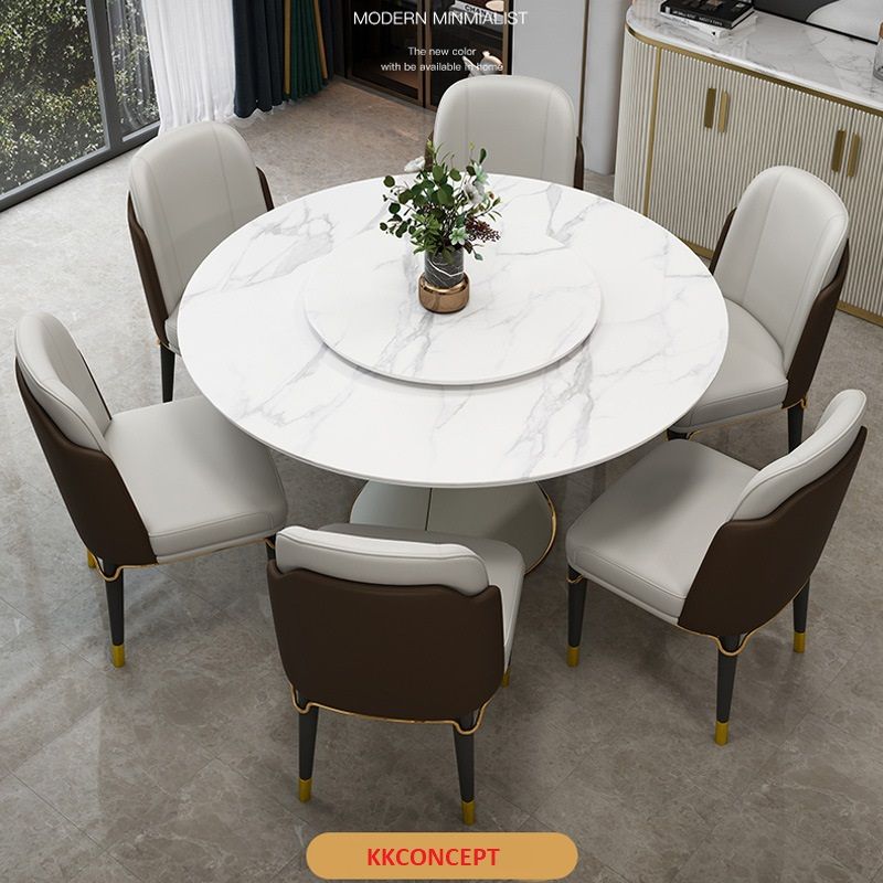 Bàn ăn mặt đá marble nhân tạo, khung inox mạ titan vàng BA111