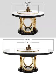 Bàn ăn thông minh Gỗ sơn, mặt kính cường lực, khung inox mạ titan vàng BA025