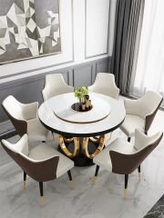 Bàn ăn thông minh Gỗ sơn, mặt kính cường lực, khung inox mạ titan vàng BA025