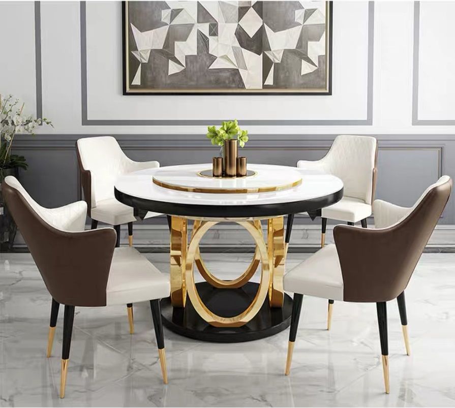 Bàn ăn thông minh Gỗ sơn, mặt kính cường lực, khung inox mạ titan vàng BA025