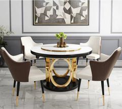 Bàn ăn thông minh Gỗ sơn, mặt kính cường lực, khung inox mạ titan vàng BA025