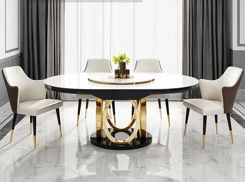 Bàn ăn thông minh Gỗ sơn, mặt kính cường lực, khung inox mạ titan vàng BA025