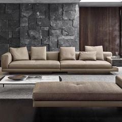 Bộ Sofa da bò cao cấp , màu vàng kem BSF196