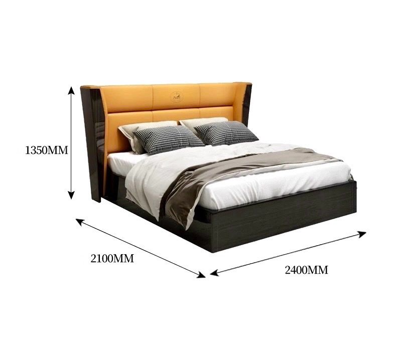 Giường ngủ bọc da bò, gỗ sơn bóng piano GN047