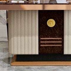Bàn ăn nhập khẩu sơn bóng Piano, chân bọc da BA0169