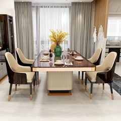 Bàn ăn nhập khẩu sơn bóng Piano, chân bọc da BA0169
