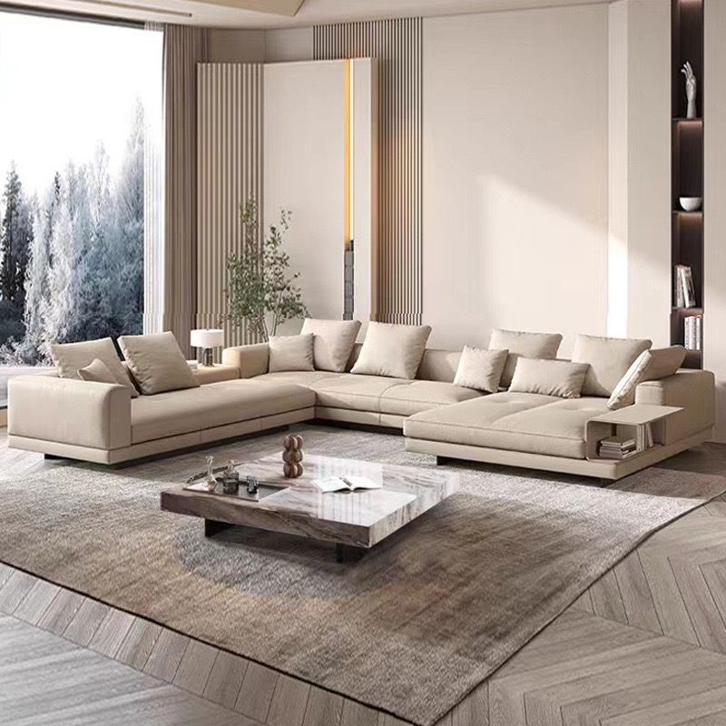 Ghế Sofa góc da bò cao cấp, trắng kem BSF195