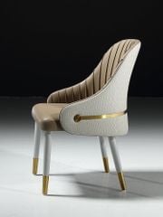 Ghế ăn bọc da PU, chân gỗ, nẹp inox vàng GA051