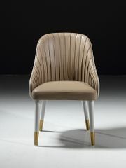 Ghế ăn bọc da PU, chân gỗ, nẹp inox vàng GA051