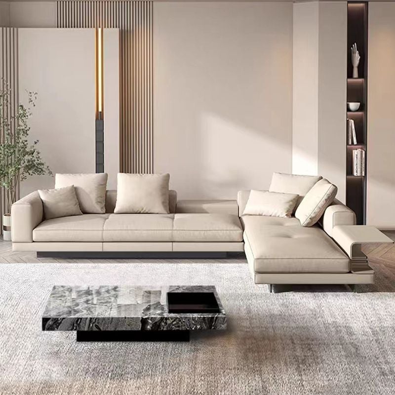 Ghế Sofa góc da bò cao cấp, trắng kem BSF195
