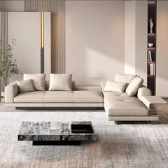 Ghế Sofa góc da bò cao cấp, trắng kem BSF195