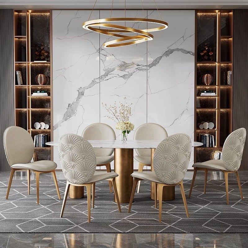 Ghế ăn bọc vải, chân inox vàng GA054