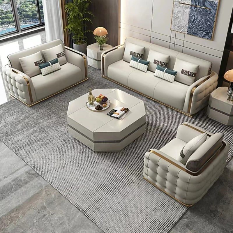Bộ Sofa da bò màu trắng xám BSF184