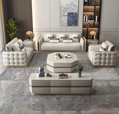 Bộ Sofa da bò màu trắng xám BSF184
