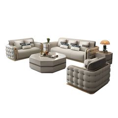 Bộ Sofa da bò màu trắng xám BSF184