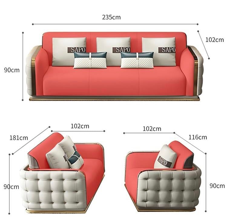 Bộ Sofa da bò màu trắng xám BSF184