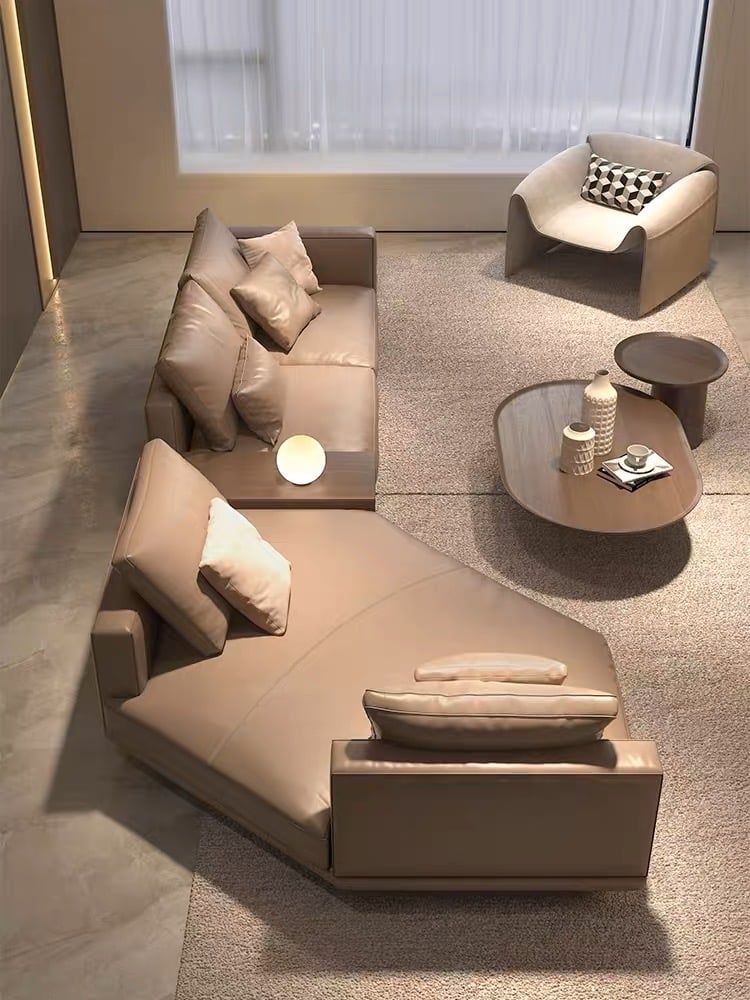 Sofa góc da bò màu trắng xám BSF187