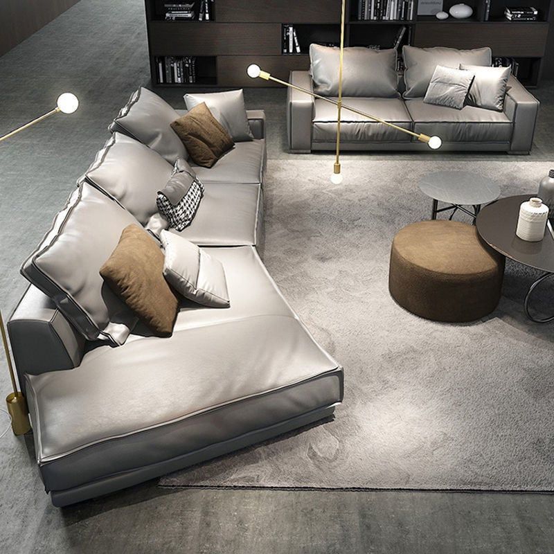 Ghế Sofa góc da bò màu trắng xám BSF190