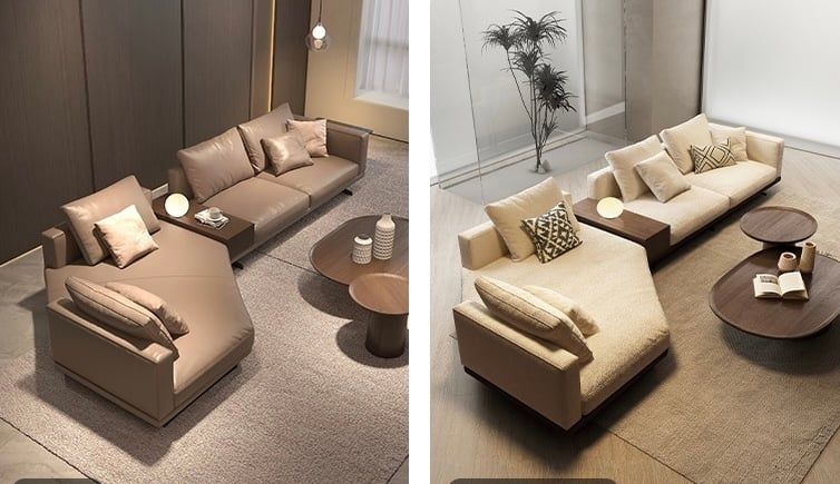 Sofa góc da bò màu trắng xám BSF187