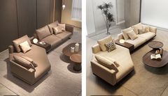 Sofa góc da bò màu trắng xám BSF187