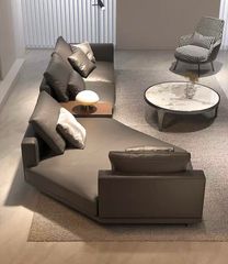 Sofa góc da bò màu trắng xám BSF187