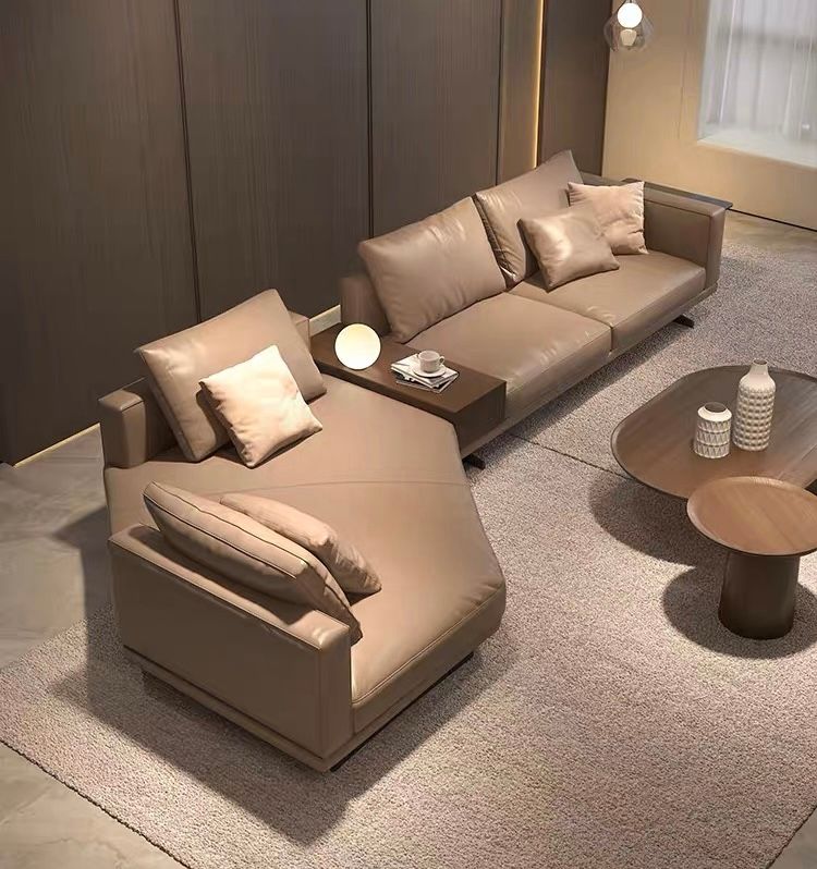 Sofa góc da bò màu trắng xám BSF187