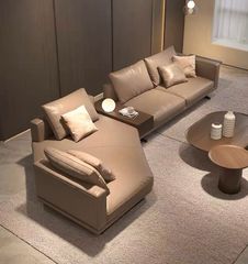 Sofa góc da bò màu trắng xám BSF187