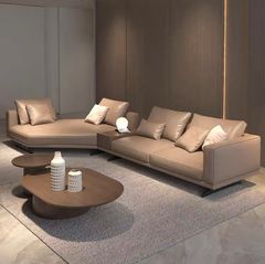Sofa góc da bò màu trắng xám BSF187