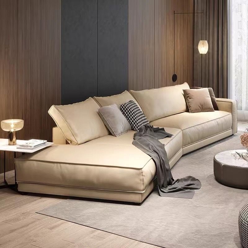 Ghế Sofa góc da bò màu trắng xám BSF190