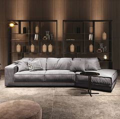 Ghế Sofa góc da bò màu trắng xám BSF190