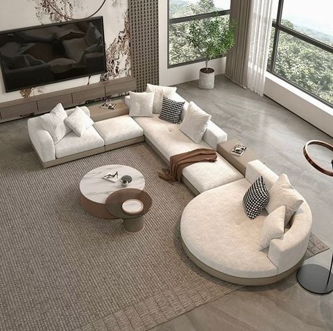 Sofa góc da bò màu trắng xám BSF189