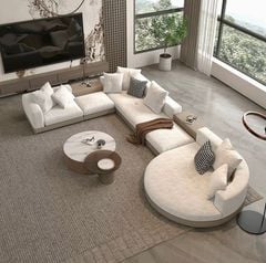 Sofa góc da bò màu trắng xám BSF189