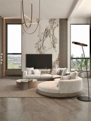 Sofa góc da bò màu trắng xám BSF189