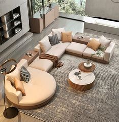 Sofa góc da bò màu trắng xám BSF189
