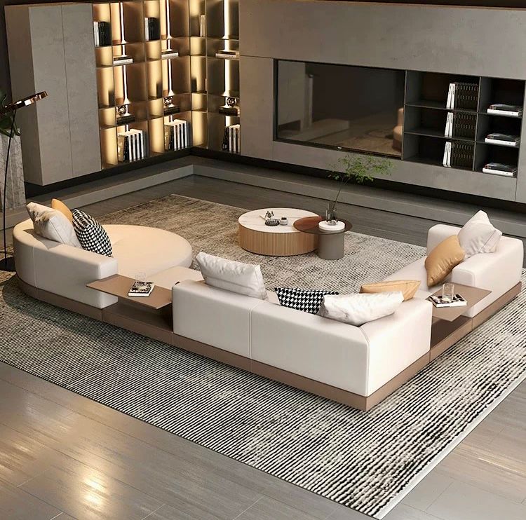 Sofa góc da bò màu trắng xám BSF189