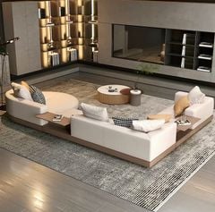 Sofa góc da bò màu trắng xám BSF189