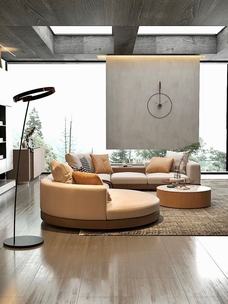 Sofa góc da bò màu trắng xám BSF189