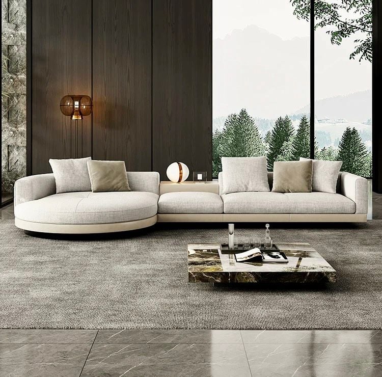 Sofa góc da bò màu trắng xám BSF189