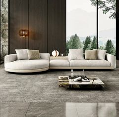 Sofa góc da bò màu trắng xám BSF189