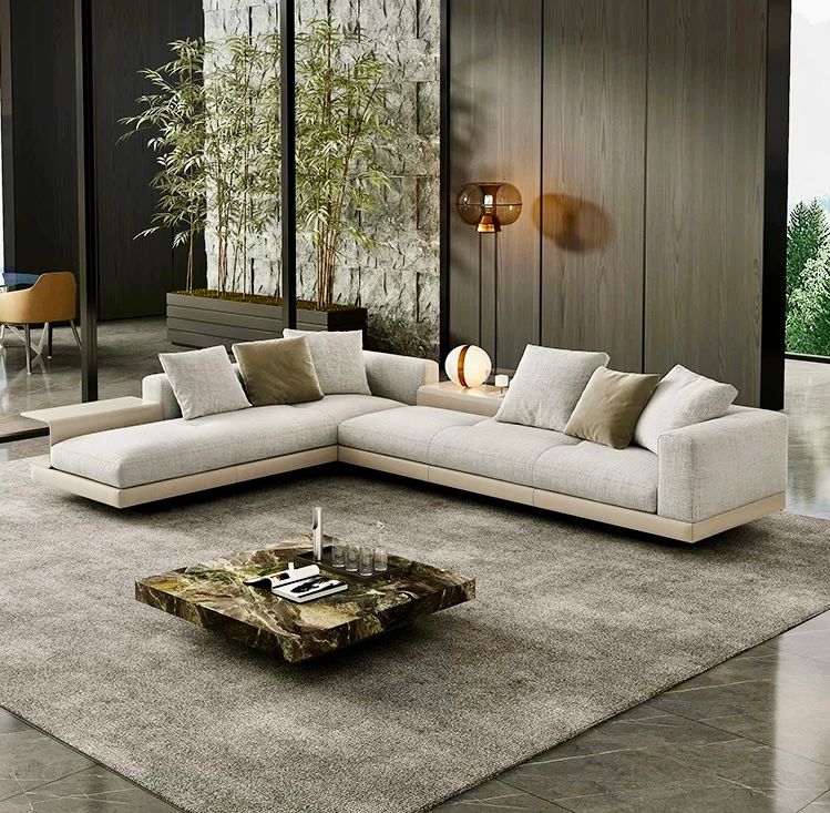 Ghế Sofa góc da bò cao cấp, trắng kem BSF195