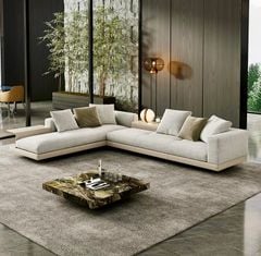 Ghế Sofa góc da bò cao cấp, trắng kem BSF195