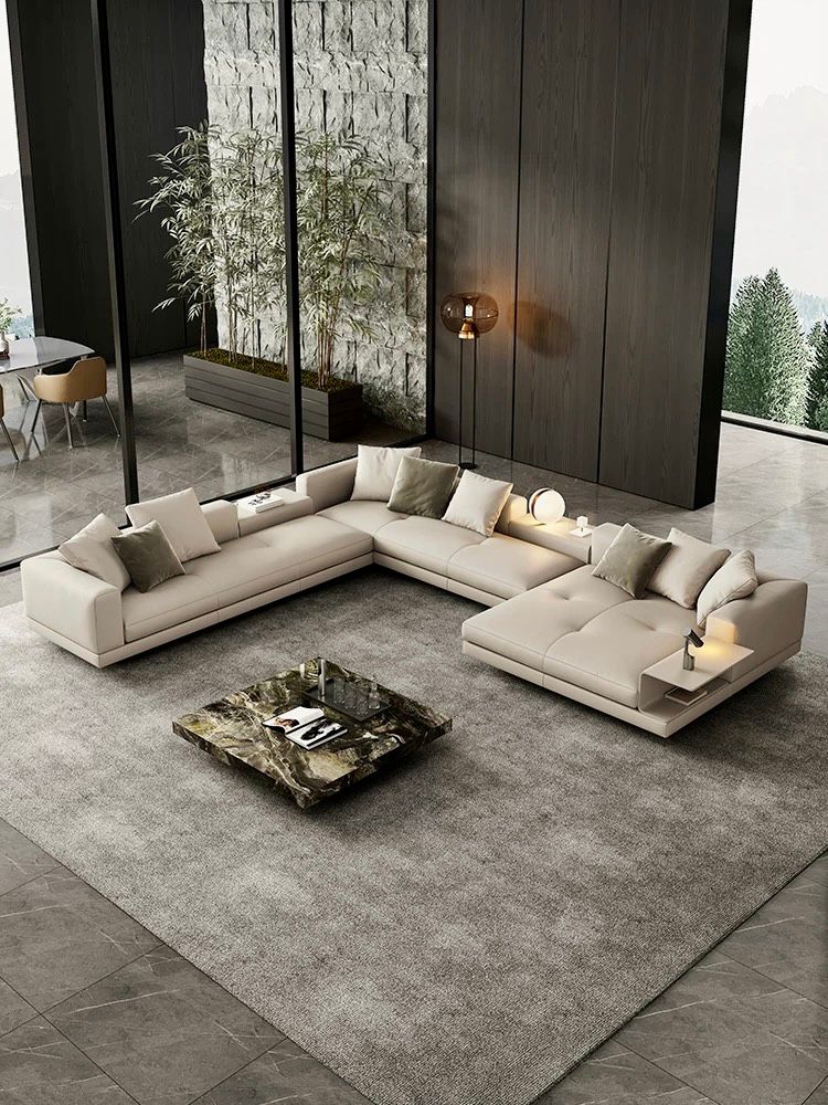 Ghế Sofa góc da bò cao cấp, trắng kem BSF195