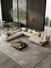 Ghế Sofa góc da bò cao cấp, trắng kem BSF195