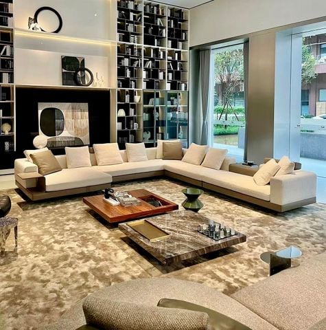 Ghế Sofa góc da bò cao cấp, trắng kem BSF195
