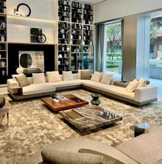 Ghế Sofa góc da bò cao cấp, trắng kem BSF195
