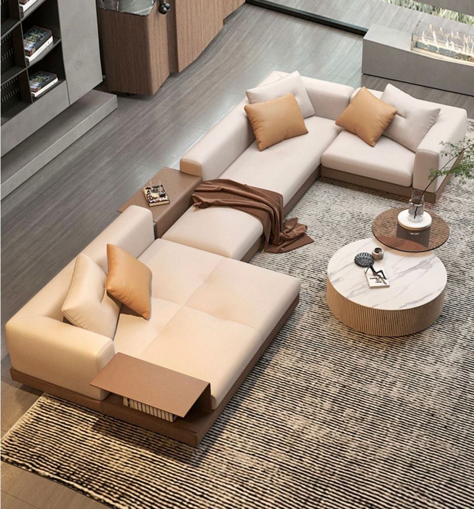 Ghế Sofa góc da bò cao cấp, trắng kem BSF195