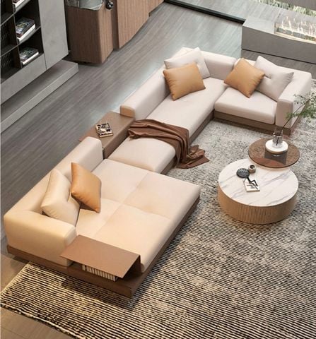 Ghế Sofa góc da bò cao cấp, trắng kem BSF195